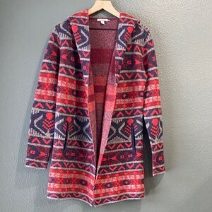 Toad & Co Women Small Wool Merritt Hoodie Open Cardigan Lambswool Aztec Cowgirl
